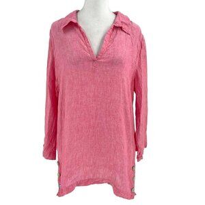 Sigrid Olsen 100% Linen Tunic Top Blouse Button Detail Lagenlook Pink sz Medium